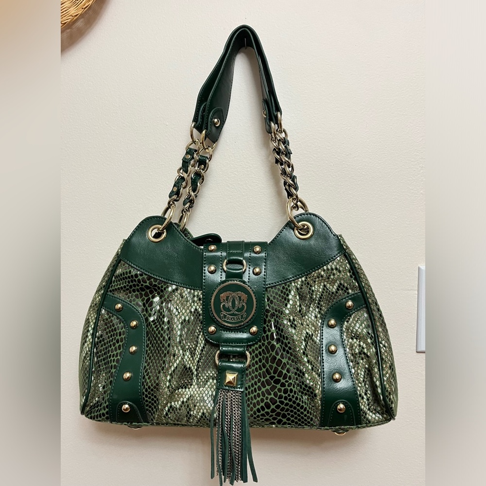 Sharif green faux snakeskin satchel